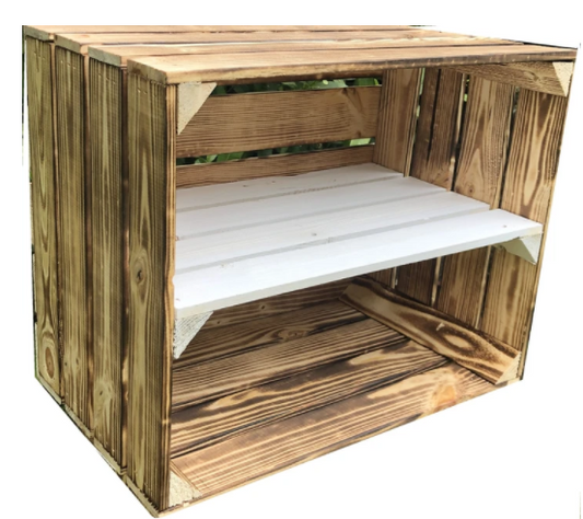 Burntwood European Apple Crate with Long White Shelf (Reproduction)