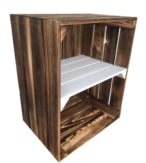 Burntwood European Apple Crate with Short White Shelf (Reproduction)