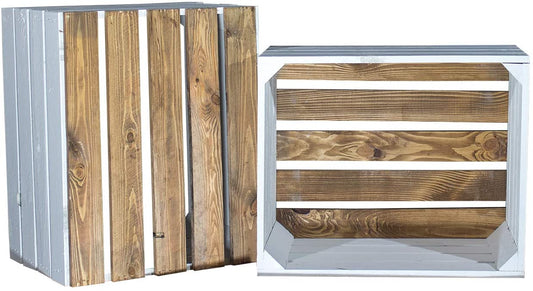 White Painted European Apple Crate with Burntwood Base (Reproduction)