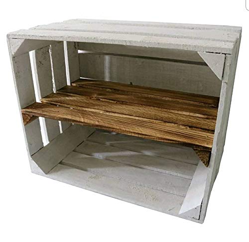 White Painted European Apple Crate with Long Burntwood Shelf (Reproduction)