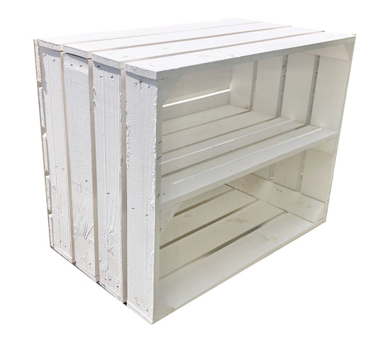 White Painted European Apple Crate with Long Shelf (Reproduction)